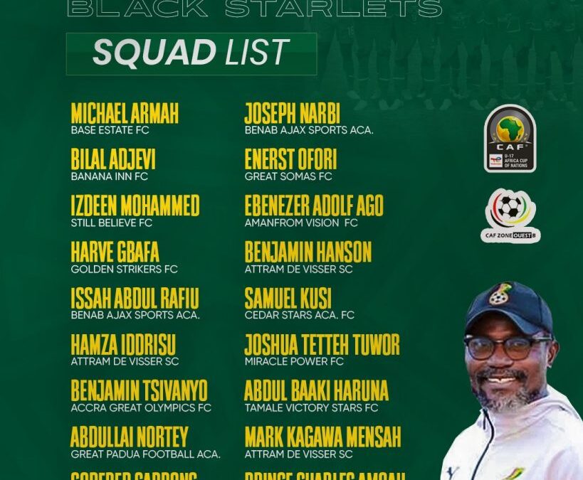 Ghana’s Black Starlets Squad Announced for WAFU Zone B U-17 Cup of Nations
