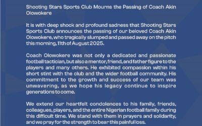 Tragedy Strikes Nigerian Football: Shooting Stars’ Assistant Coach Akin Olowokere Passes Away on Pitch