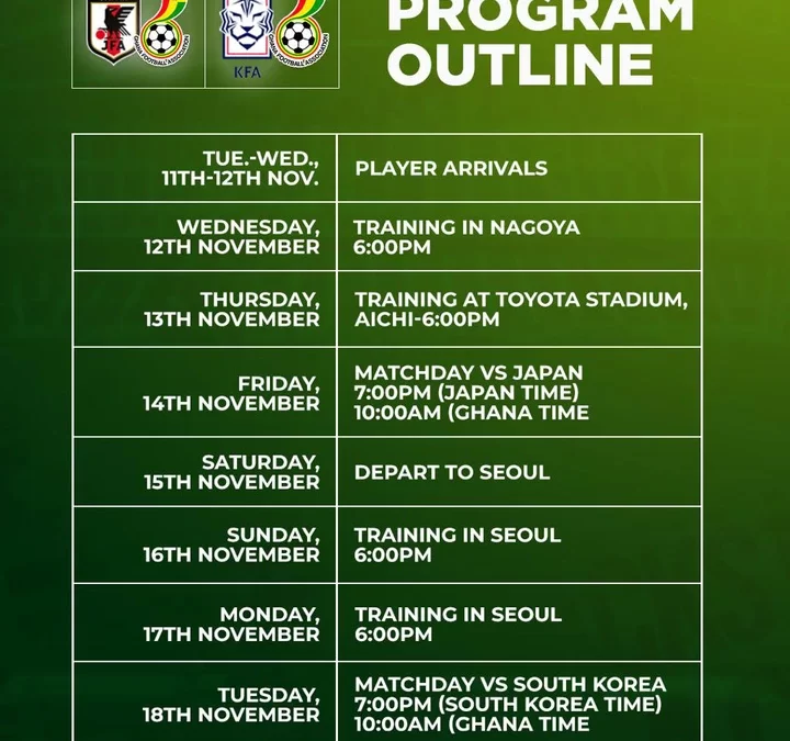🇬🇭 Black Stars Land in Japan — Training Kicks Off Ahead of Kirin Cup Showdown
