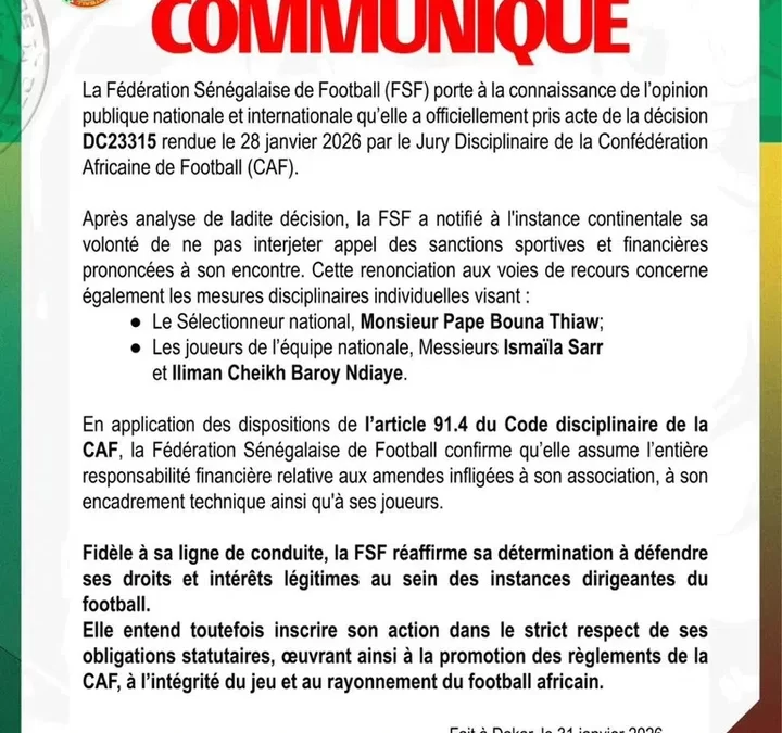 AFCON Final Fallout: Senegal FA Takes Responsibility for CAF Fines After Morocco Clash