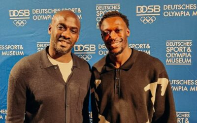 Otto Addo Celebrates Meeting German Sprinter Owen Ansah at Hamburg Sports Event