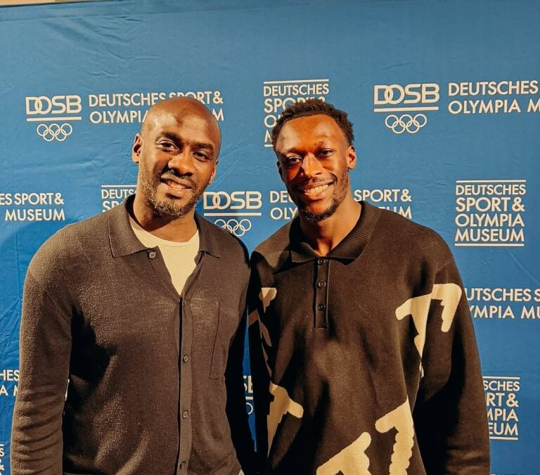 Otto Addo Celebrates Meeting German Sprinter Owen Ansah at Hamburg Sports Event