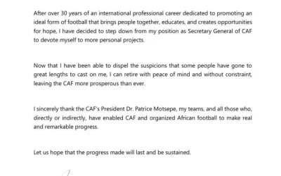 A Quiet Exit After a Storm: Véron Mosengo-Omba Steps Down from CAF